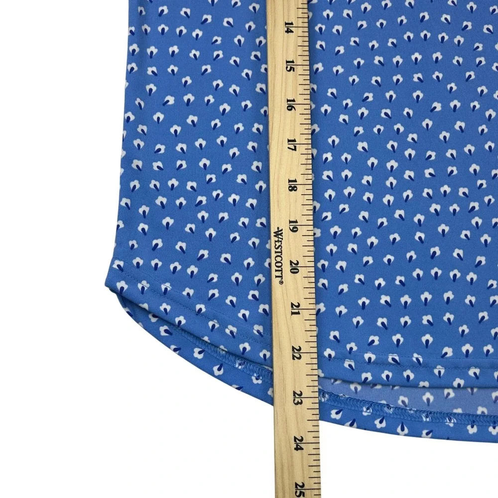 Banana Republic Blue Floral Print Puff Sleeve Top XS Crew Neck Blouse